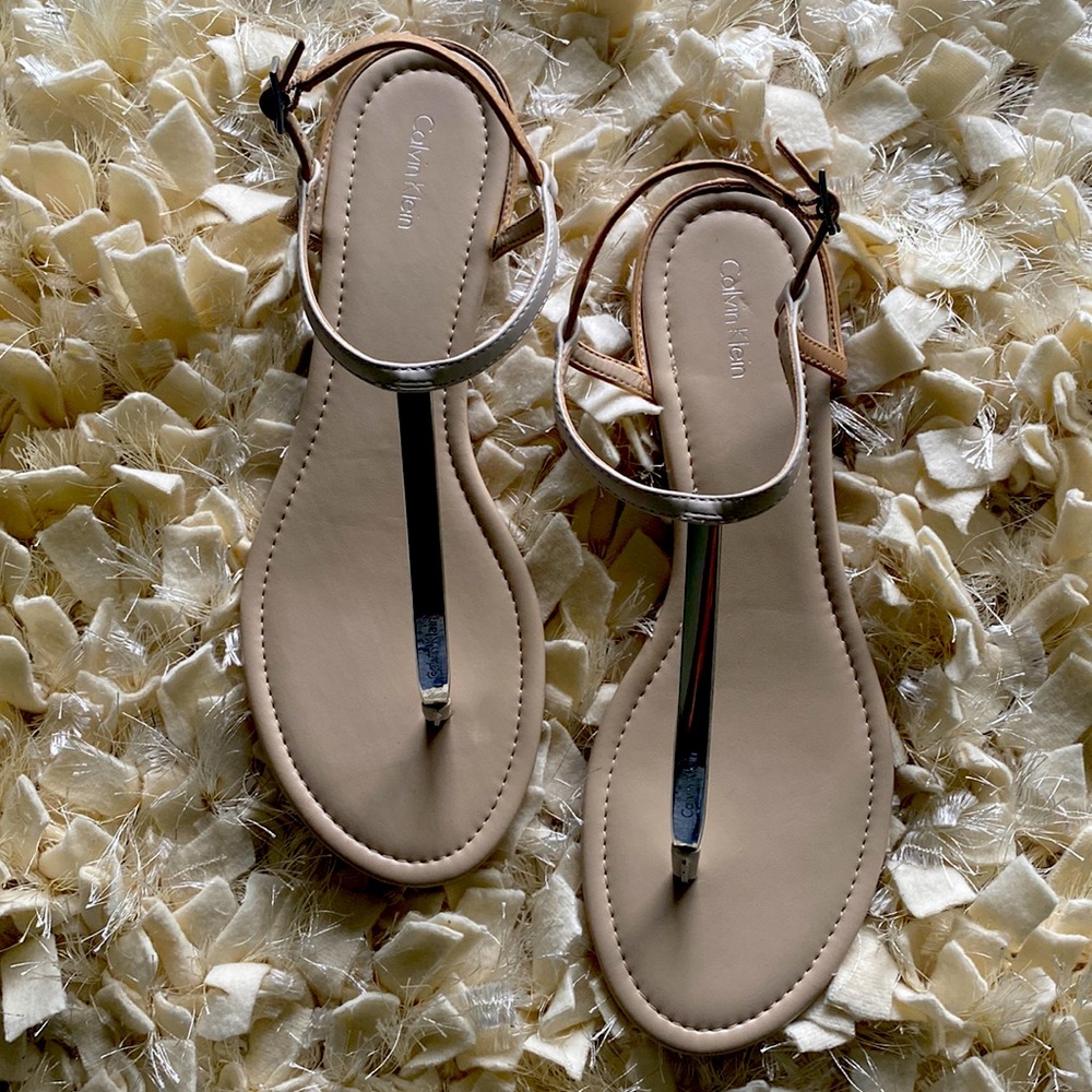 ✅Calvin Slide T-Strap Sandals